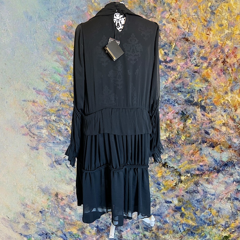 Frank Remme black long sleeve scarf dress NWOT( has a flaw) - Picture 3 of 15